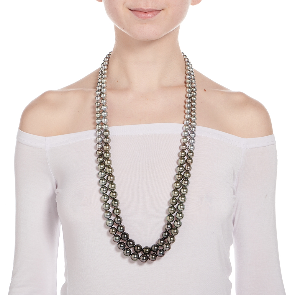 Double Strand Grey and Black Pearl Necklace with 