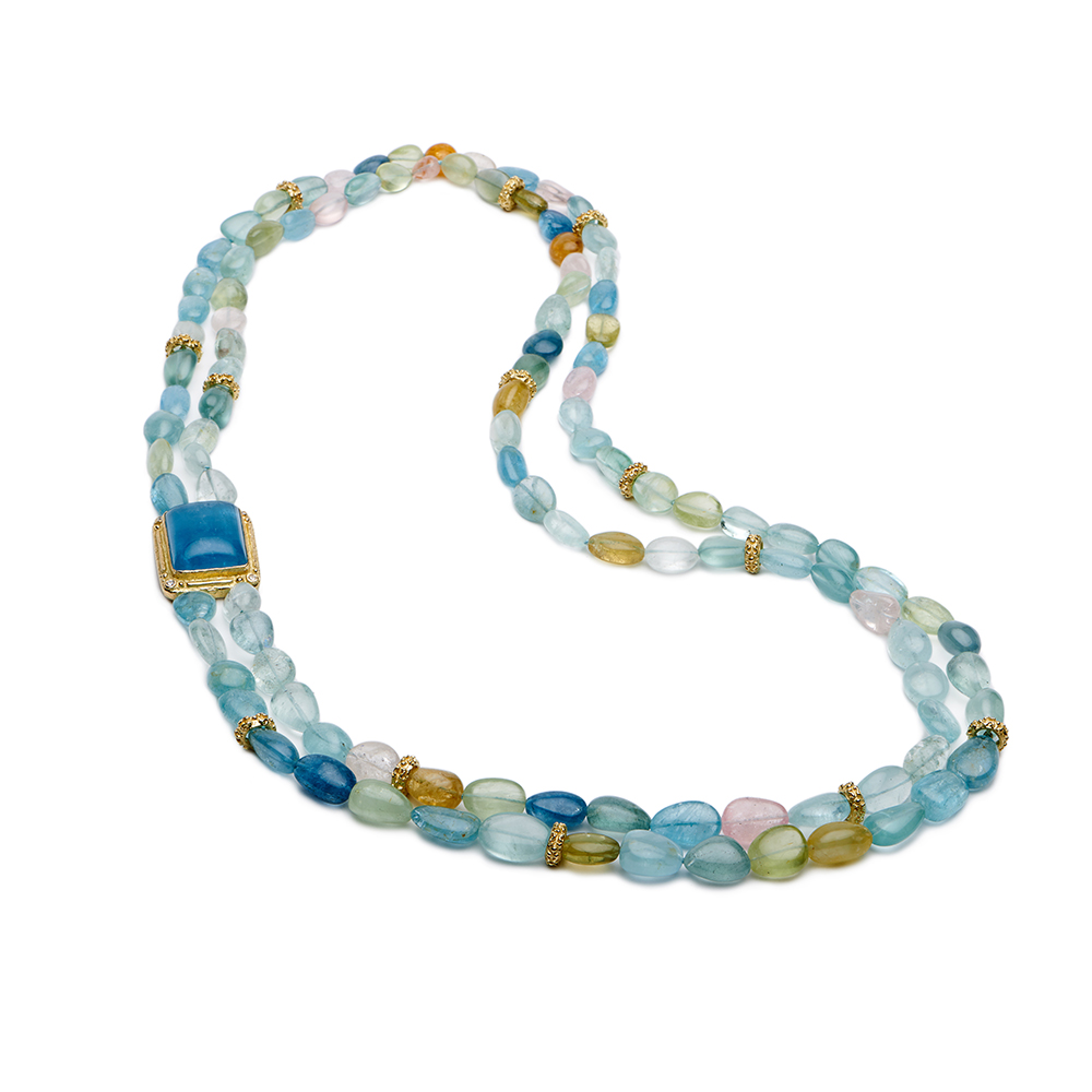 Tumbled Aquamarine Necklace with Aquamarine and Diamond Station