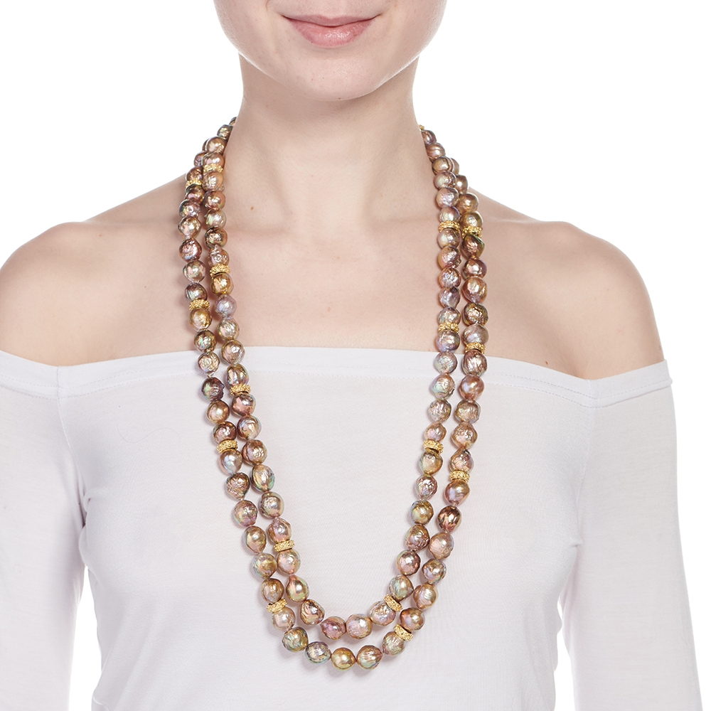 Metallic Fireball Pearl Necklaces with 