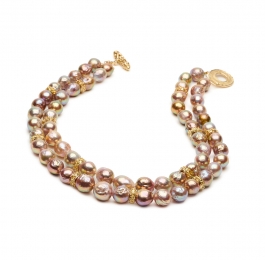 Metallic Pearl Double Strand Necklace with Medium 