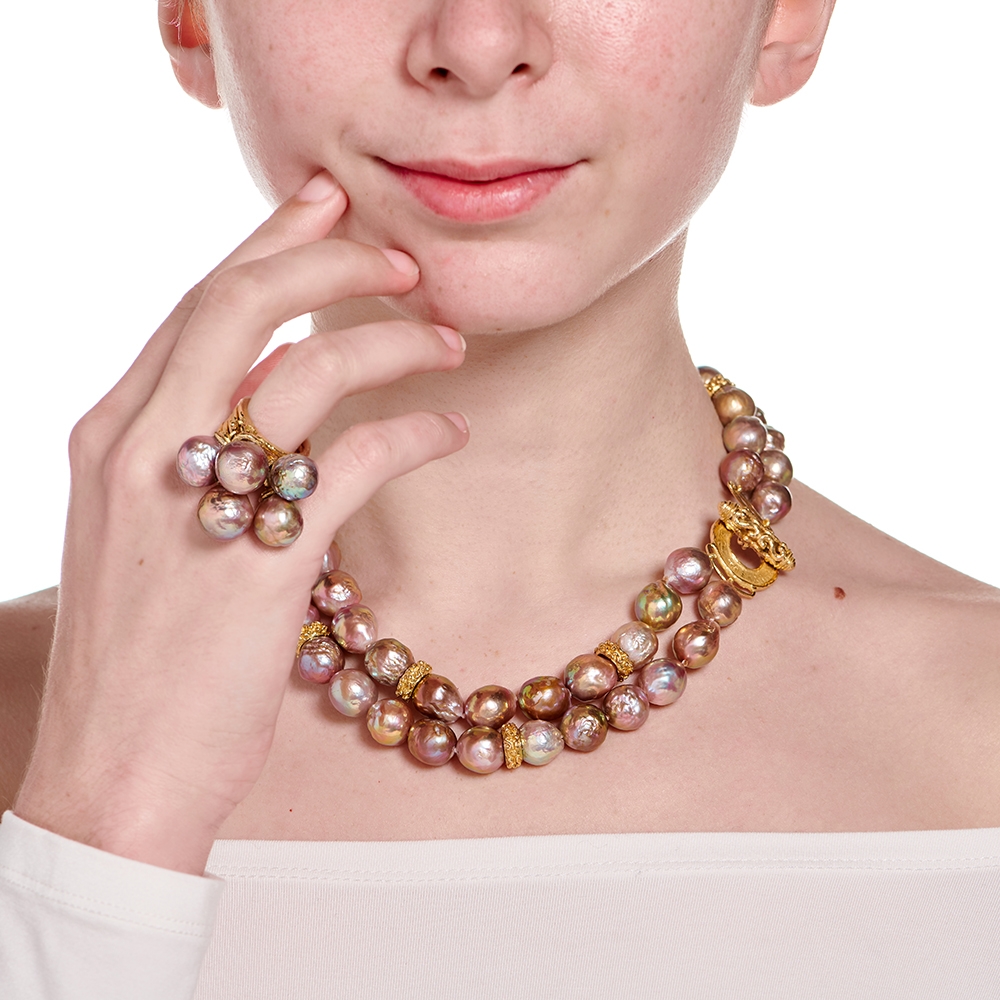 Metallic Pearl Double Strand Necklace with Medium "Mimi" Toggle Clasp N-2098-14649_and_R-1571_on_model1.jpg