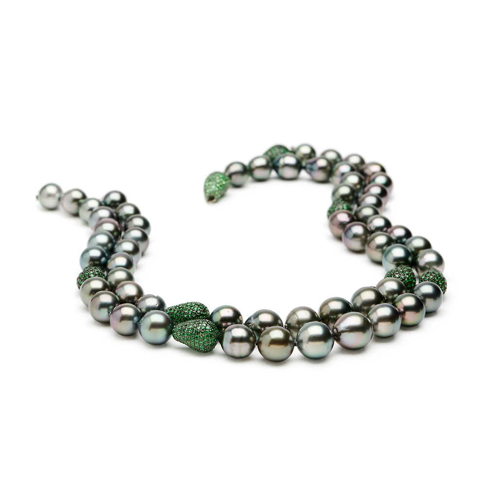 Nested Tahitian Pearl Necklace with Tsavorite