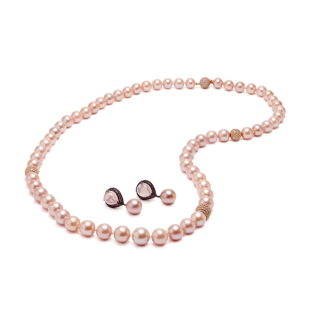 Pearl & Diamond Ball Necklace N-2131-0000_E-1664-0000_Rose_Gold_FW_Pink_Pearl_and_Dia_Ball_Necklace_with_Rose_Quartz,_Pink_Sapphire_and_Pink_FW_Pearl_Dangle_Earring1.jpg