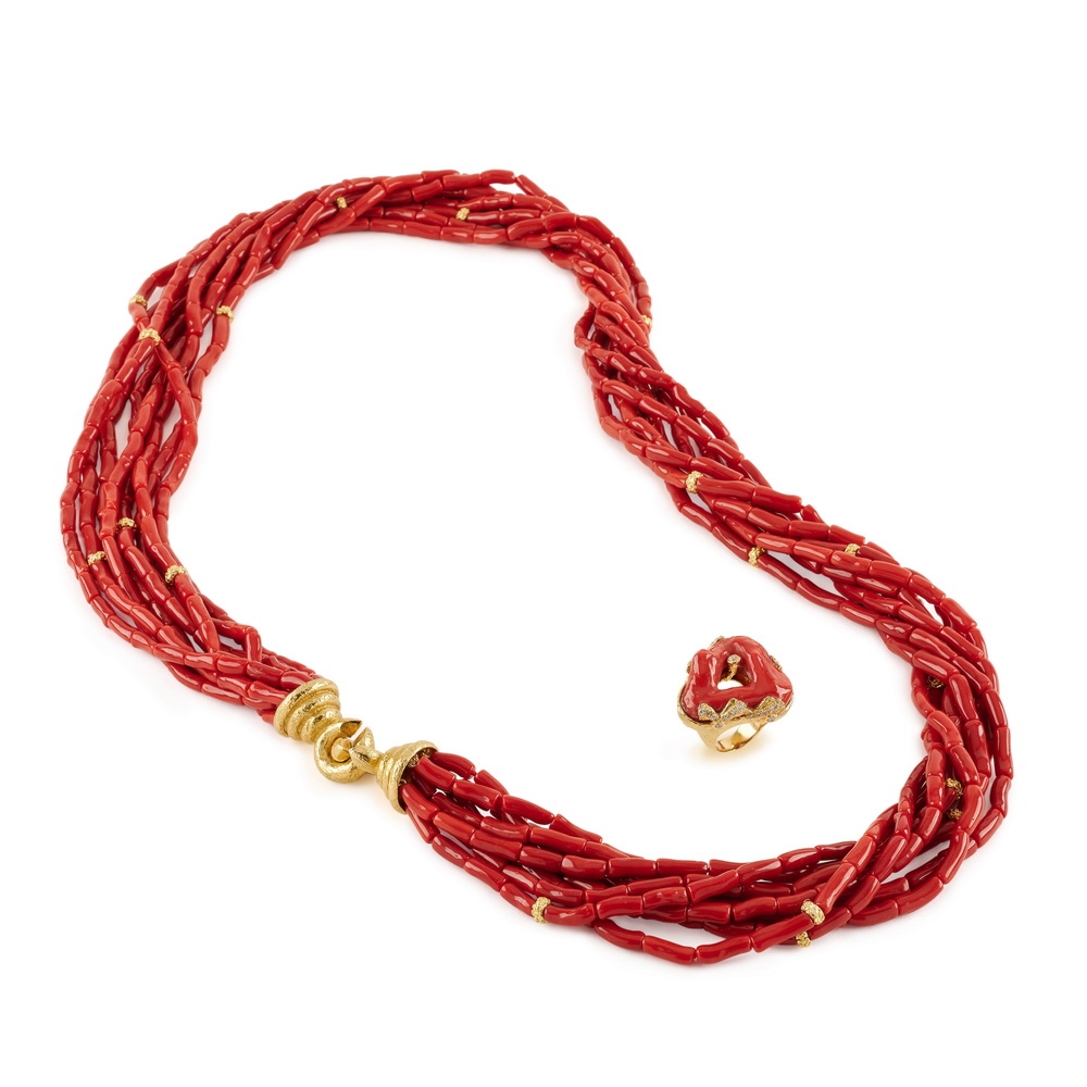 Red Coral Bead Necklace with Jumbo 