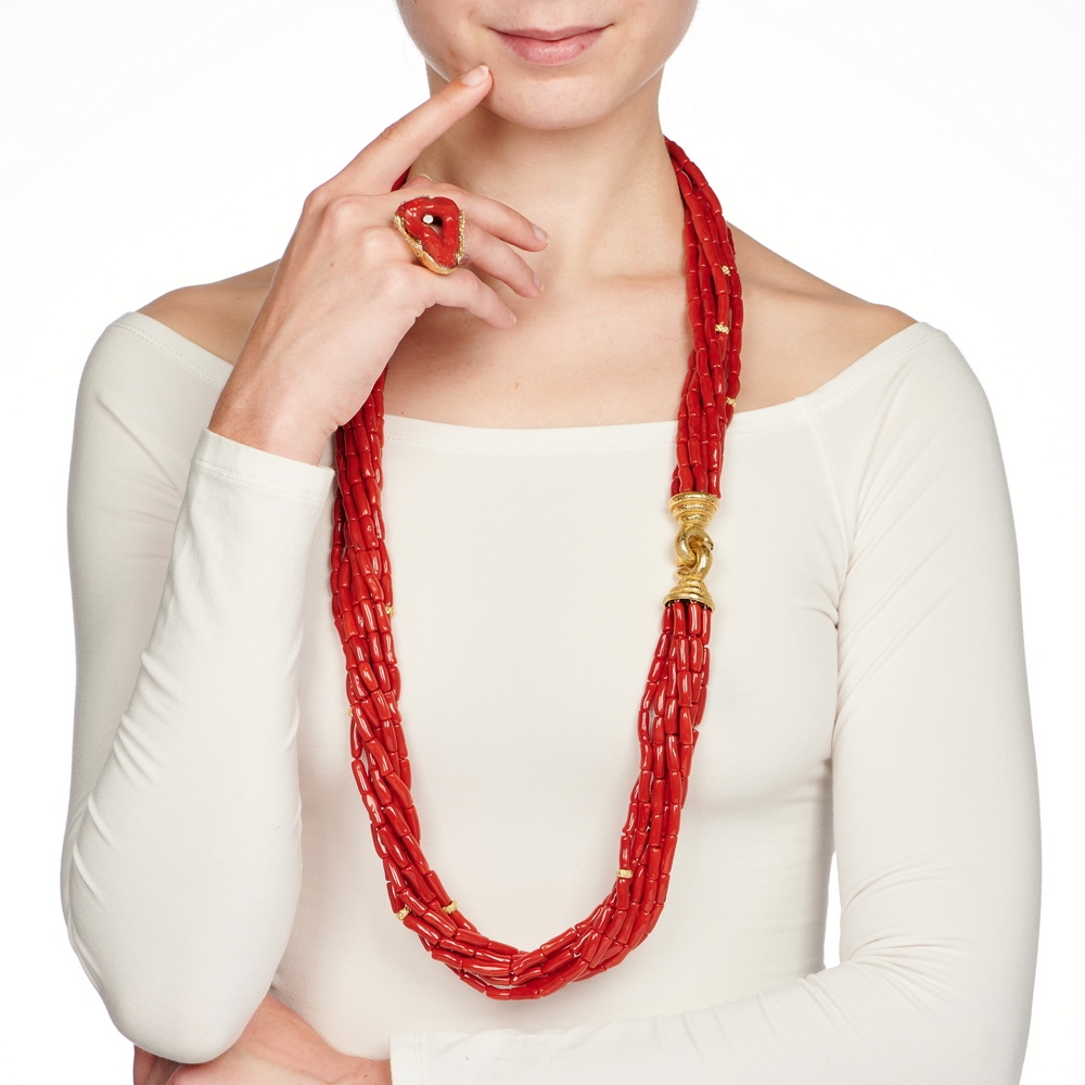 Red Coral Bead Necklace with Jumbo 