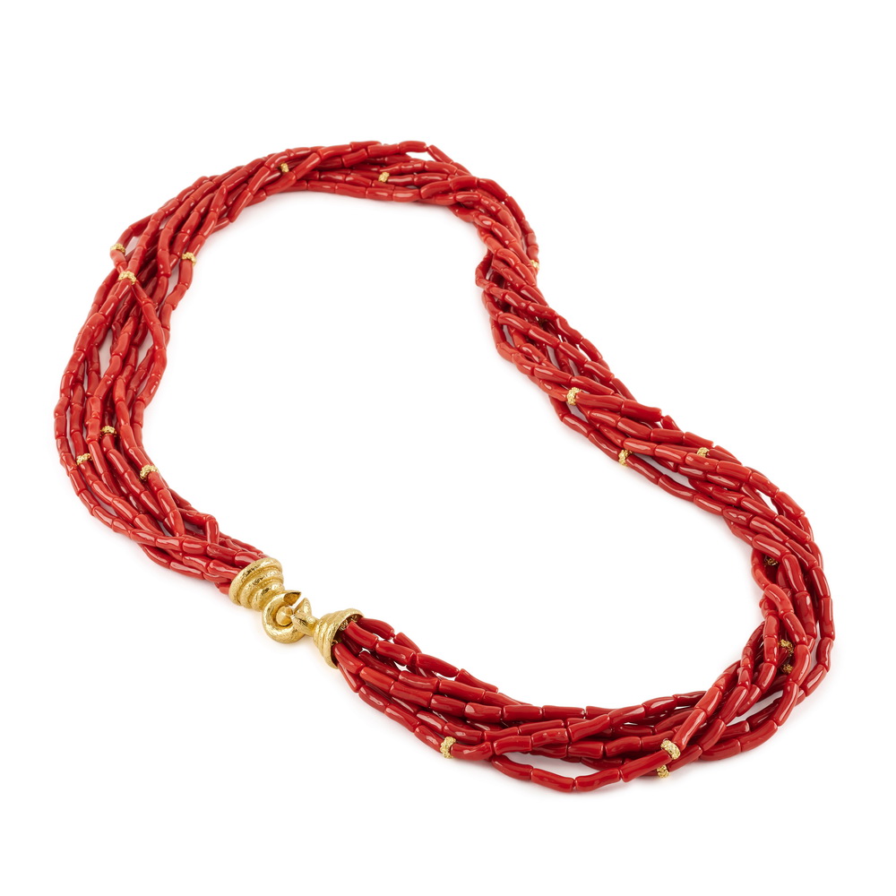 Red Coral Bead Necklace with Jumbo "Chinati" Clasps