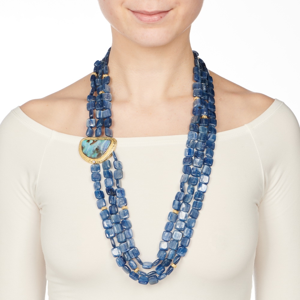 Kyanite Bead Necklace with Boulder Opal and Diamond Station N-2199-15656_on_model.jpg