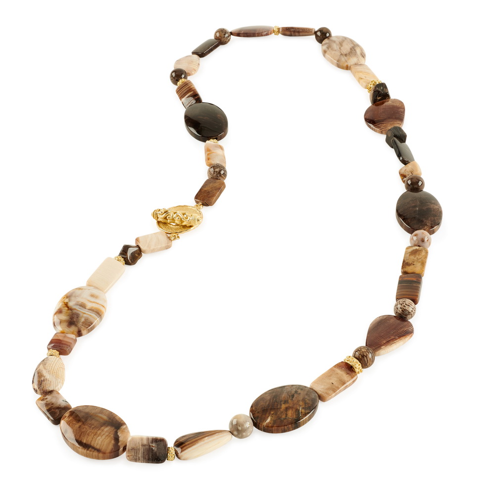 Wood Opalite, Petrified Palm Root Bead Necklace