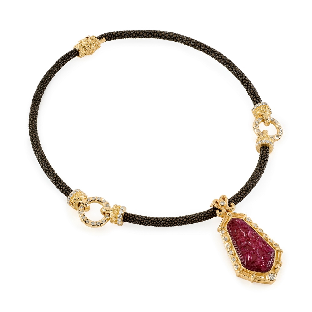 Carved Ruby and Diamond Pendant N-2223-15891_D-1401-15890,_“Steel”_Stingray_w_Lrg_Dia_Circ__“Laura”_Rondelles_Carved_Ruby_Diamond_Pendant.jpg