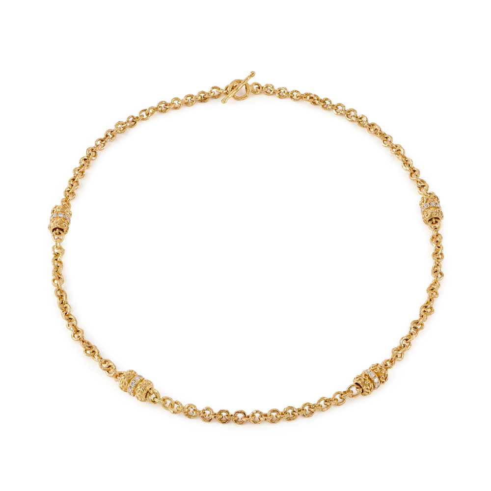 3mm Link Necklace with 3mm Double "Laura" Rondelles with Diamonds