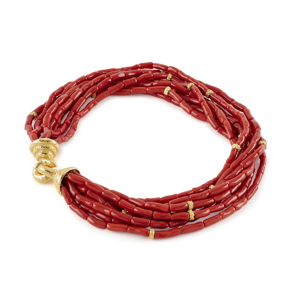 Red Coral "Mametti" Beads and "Laura" Rondelles with Jumbo "Chinati" Clasp