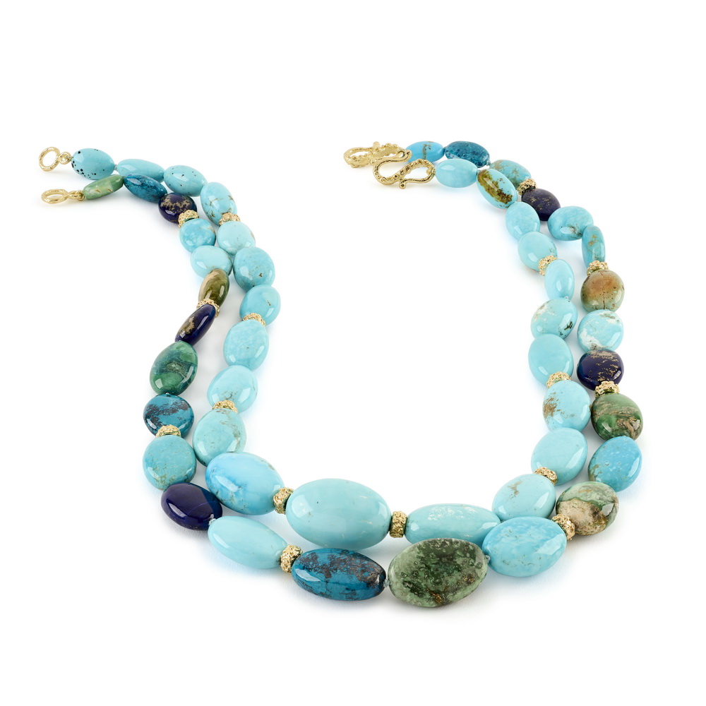 Kingman Bead Turquoise Necklace and Turquoise, Lapis, and Chysacola Bead Necklace
