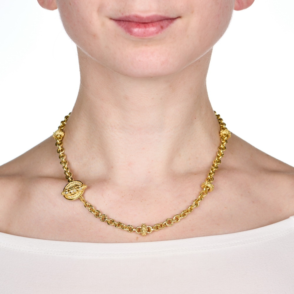 5mm Link Necklace with "Laura" Rondelles and Small "Mimi" Toggle Clasp with Diamonds N-2393_on_model1.jpg