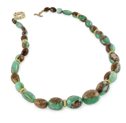 African Green Opal in Matrix Tumbled Bead Necklace with 