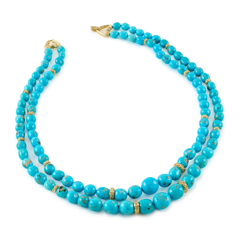 Double Strand Turquoise Necklace with "Laura" Rondelles and "Vickie" Clasp