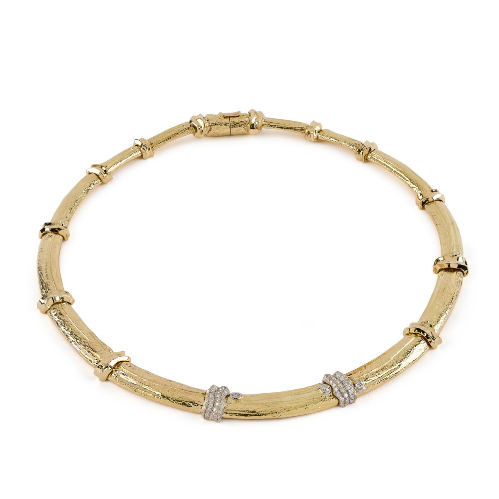 "Bamboo" Necklace with Pave Diamonds at the front