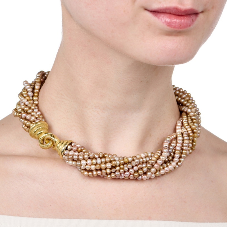 Freshwater Multicolor Natural Pearl Toursade with XXL "Chinati" Clasps N-2468-17369_on_model1.jpg