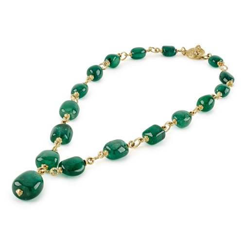 Tumbled Emerald Bead Necklace with Small Diamond “Mimi” Toggle Clasp