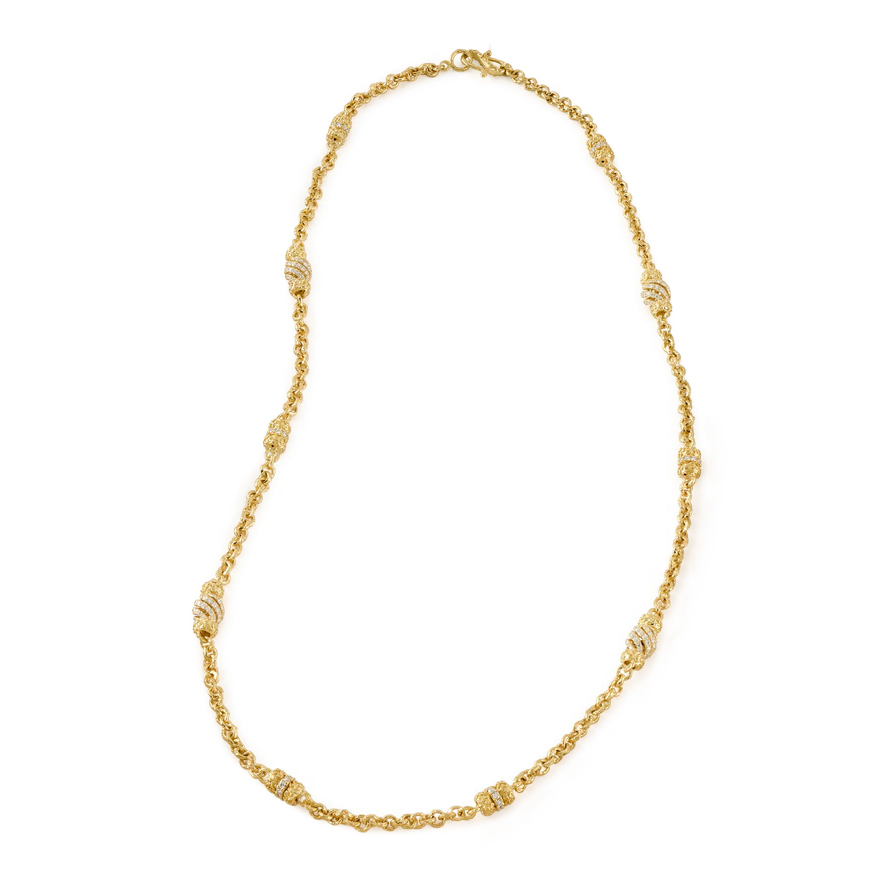 Diamond Open Spiral Bead & Small Double Laura Rondelles Necklace