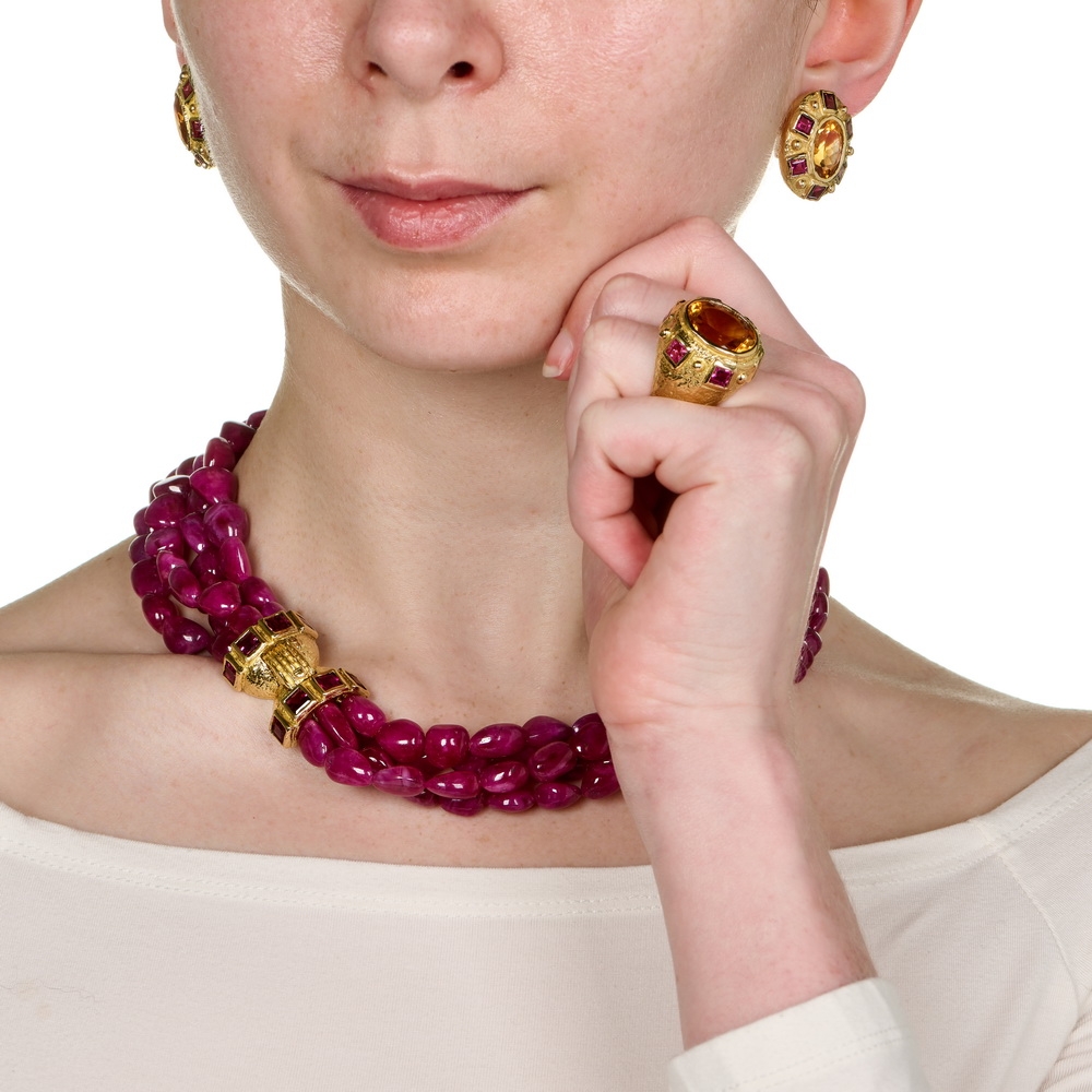 Multi-Strand Tumbled Ruby Bead Necklace N-2510-17740,_R-1618,_E-1712_on_model.jpg