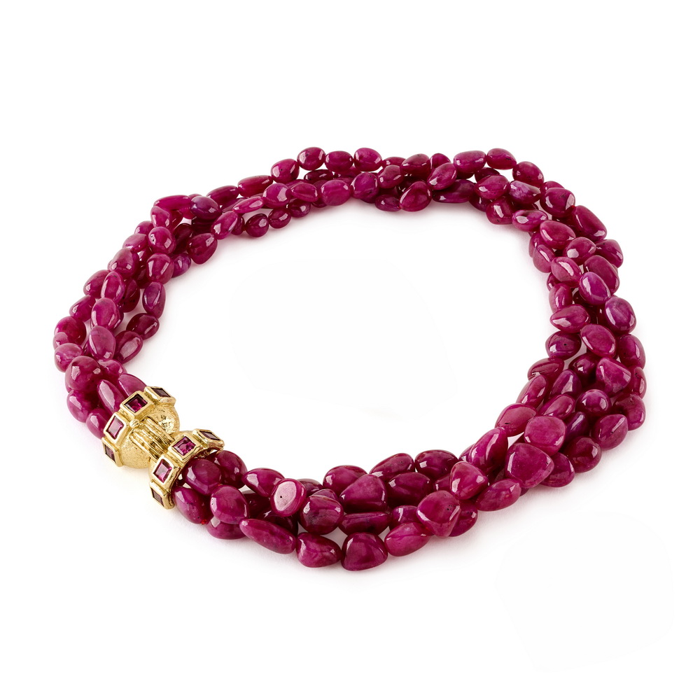 Multi-Strand Tumbled Ruby Bead Necklace