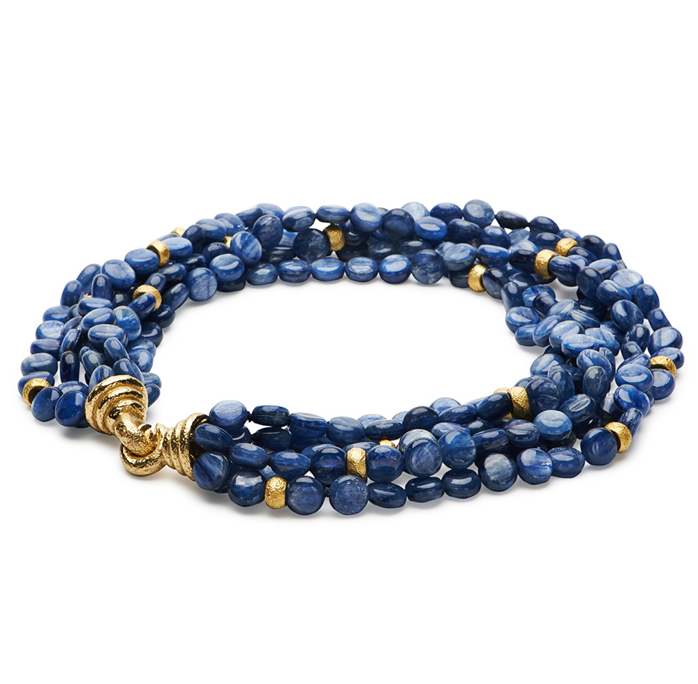 Kyanite Bead Necklace with Gold Rondelles & XXLarge Chinati Clasps