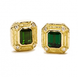 Green Tourmaline & Diamond Earrings