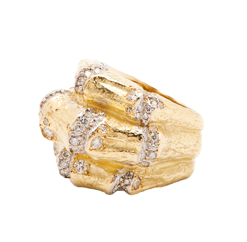 "Bamboo" Ring with Diamond Pave