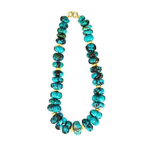 Carved Turquoise & Rondelle Necklace with Large Chinati Clasps