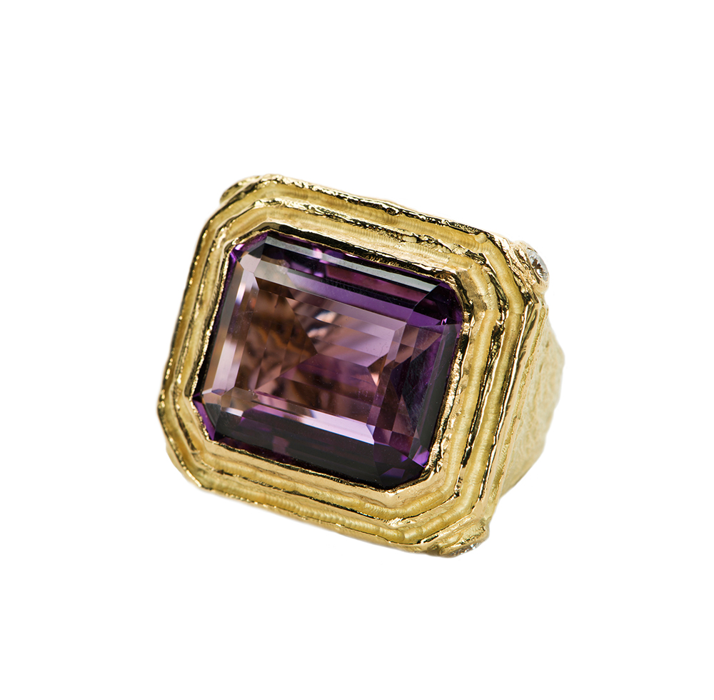 Faceted Amethyst & Diamond Ring