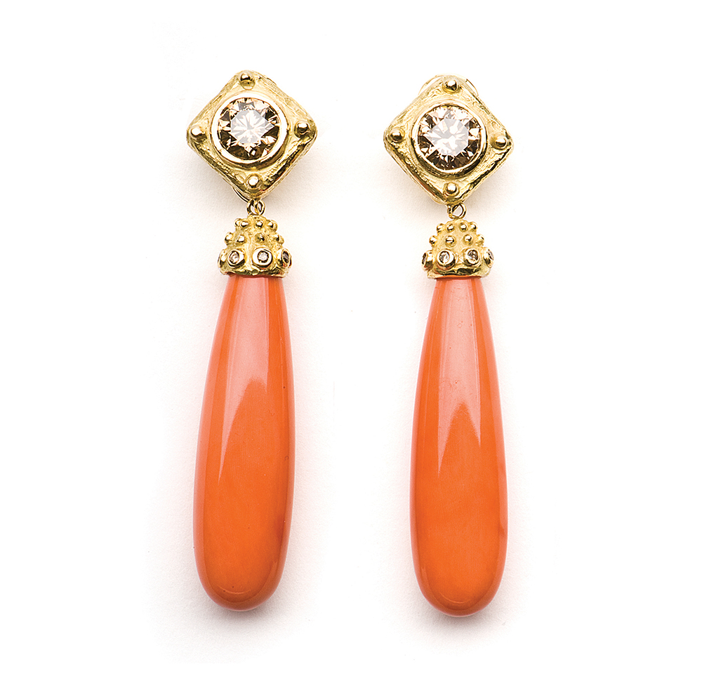 Cognac Diamond & Coral Earrings