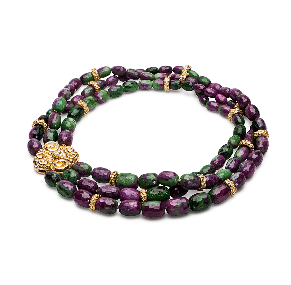 Ruby Zoisite Necklace with Sacred Spirals Clasp & Laura Rondelles