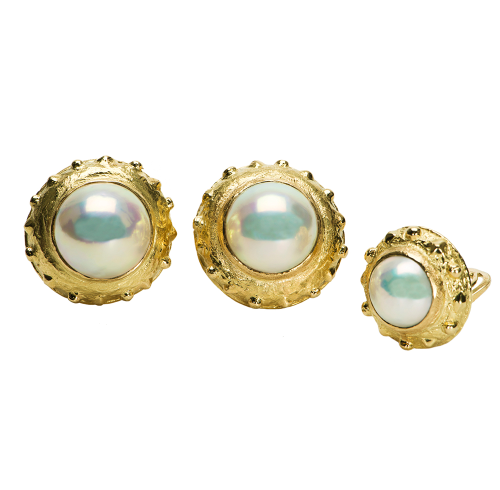 "Dots & Diamonds" Earrings in Mabe Pearl