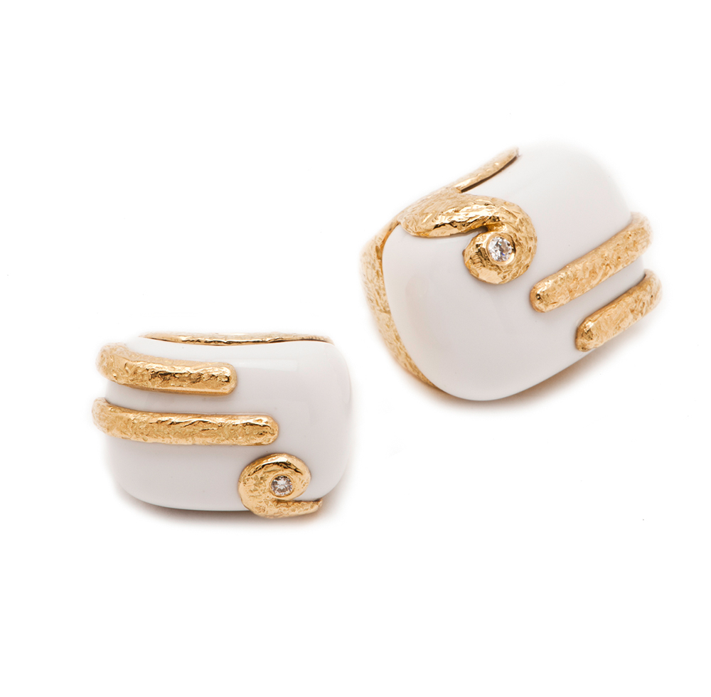 "Sunset in Maui" Rings in White Cocholong & Diamond