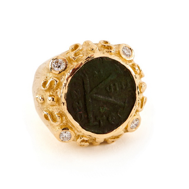 "Laura's Four Diamond" Ring with Ancient Coin