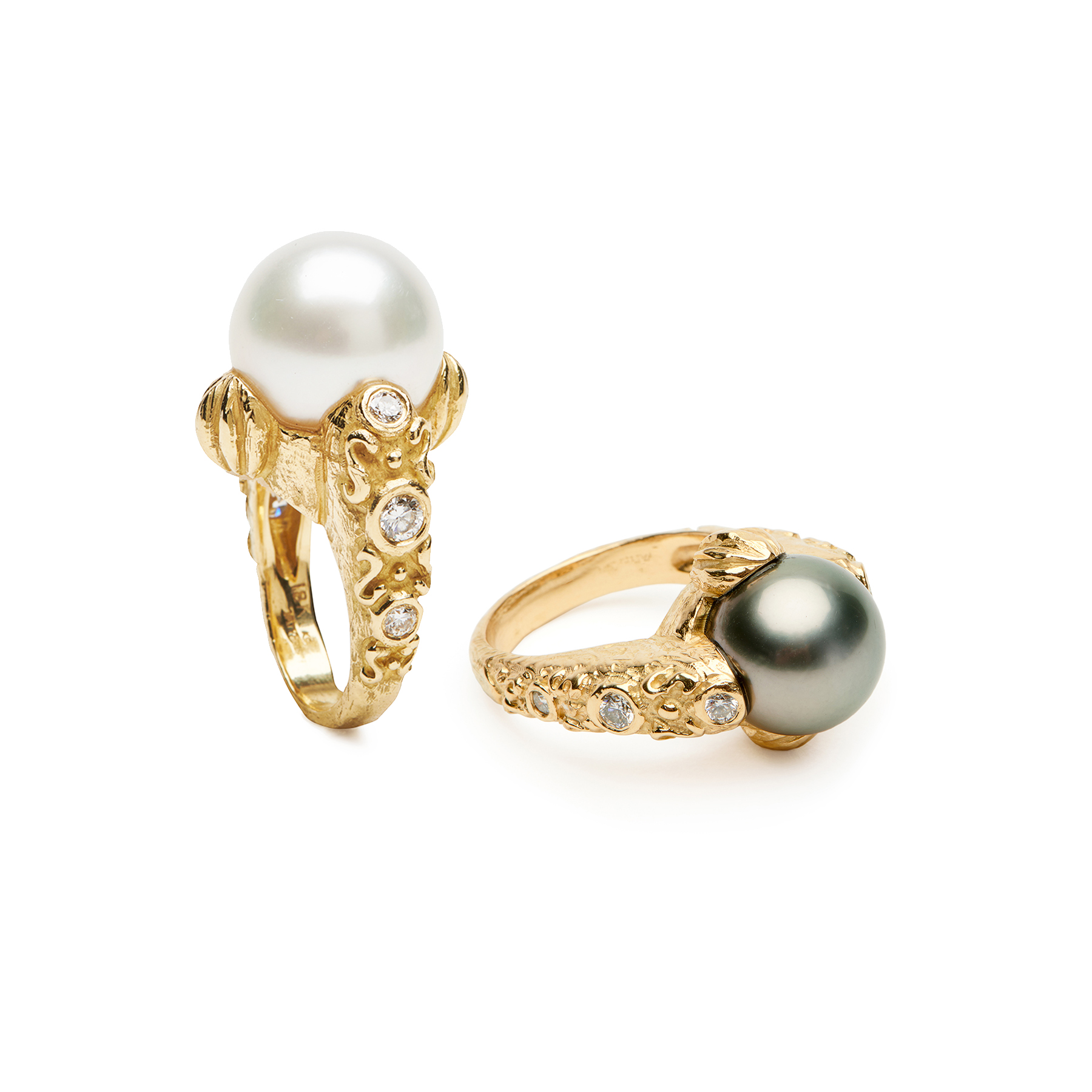 "Mimi" Rings with South Sea and Tahtitian Pearls & Diamonds