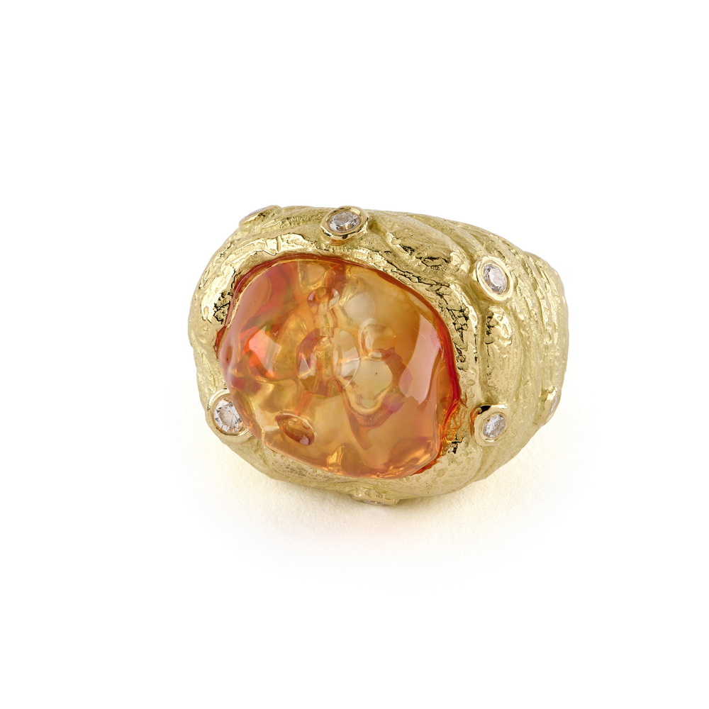 Mexican Freeform Opal Ring with Diamonds
