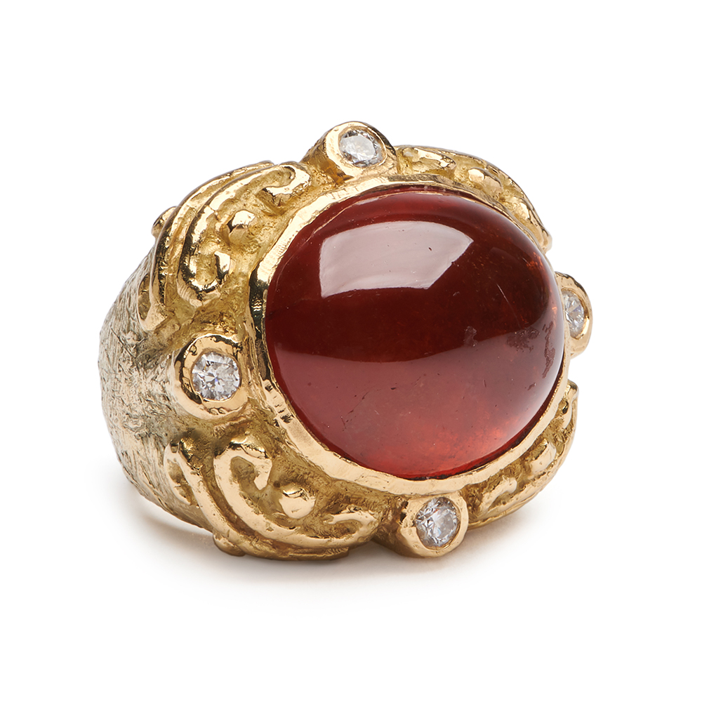 Large "Coskey's Column" Ring with Garnet and Diamonds