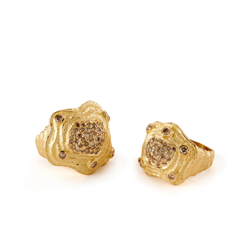 "Wave" Rings with Pave Cognac Diamonds