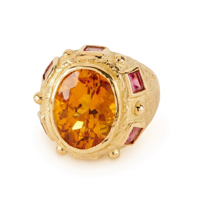 Faceted Citrine and Rubellite Ring