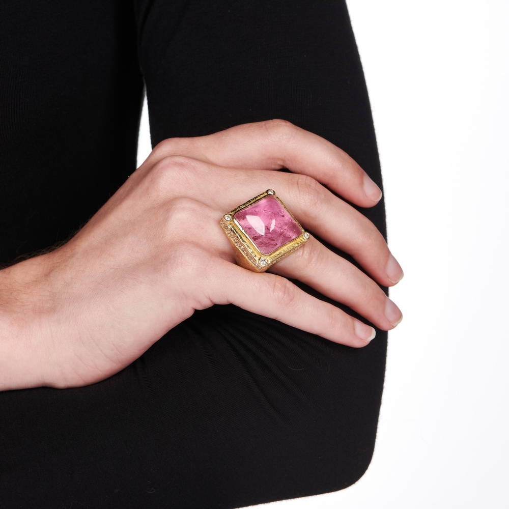 Pink Tourmaline Sugarloaf Cab and Diamond Ring R-1635-15778_on_model.jpg