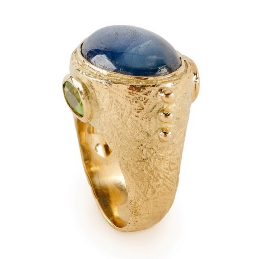 Kyanite Cabochon and Faceted Peridot Ring R-1643-15800,_Kyanite_Cab_Faceted_Peridot_Ring1.JPG