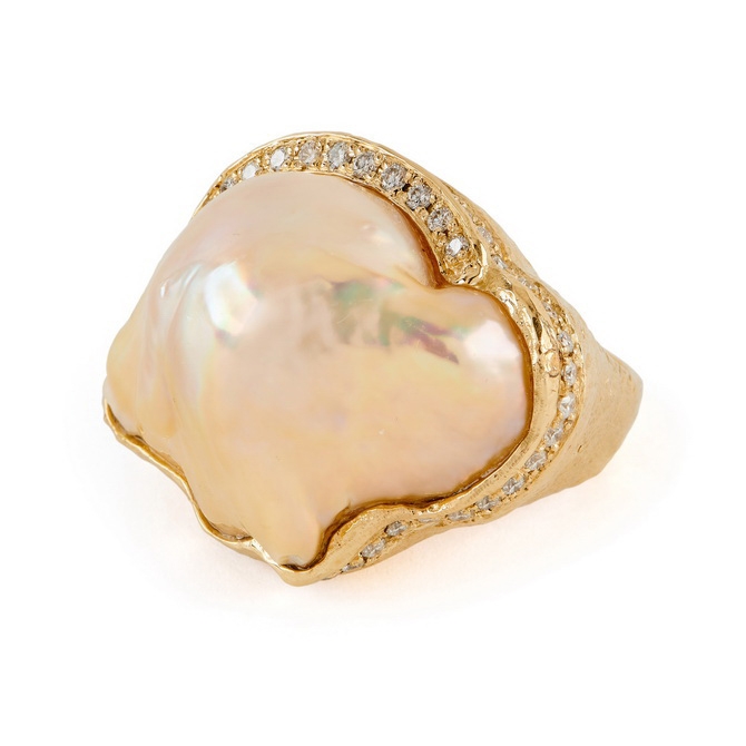 Fresh Water Peach Baroque Pearl and Diamond Ring R-1645-15805,_Fw_Peach_Baroque_Pearl_Dia_Ring1.JPG