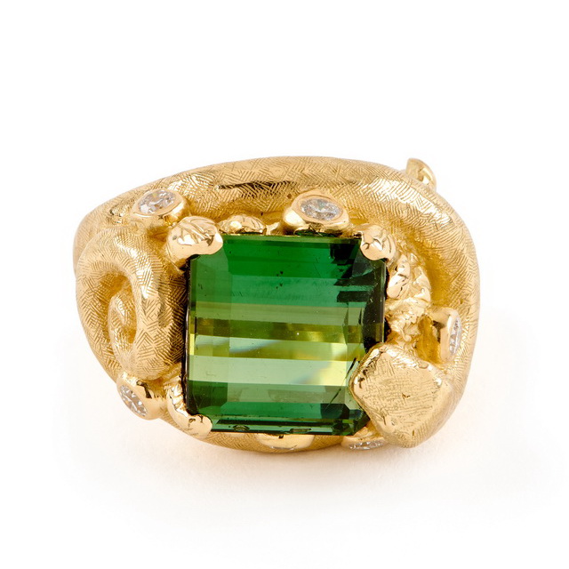Green Tourmaline and Diamond "Snake" Ring