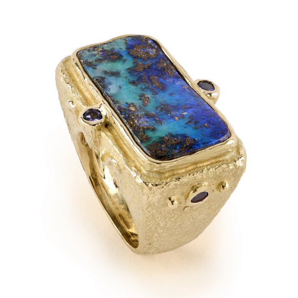 Boulder Opal and Tanzanite Ring