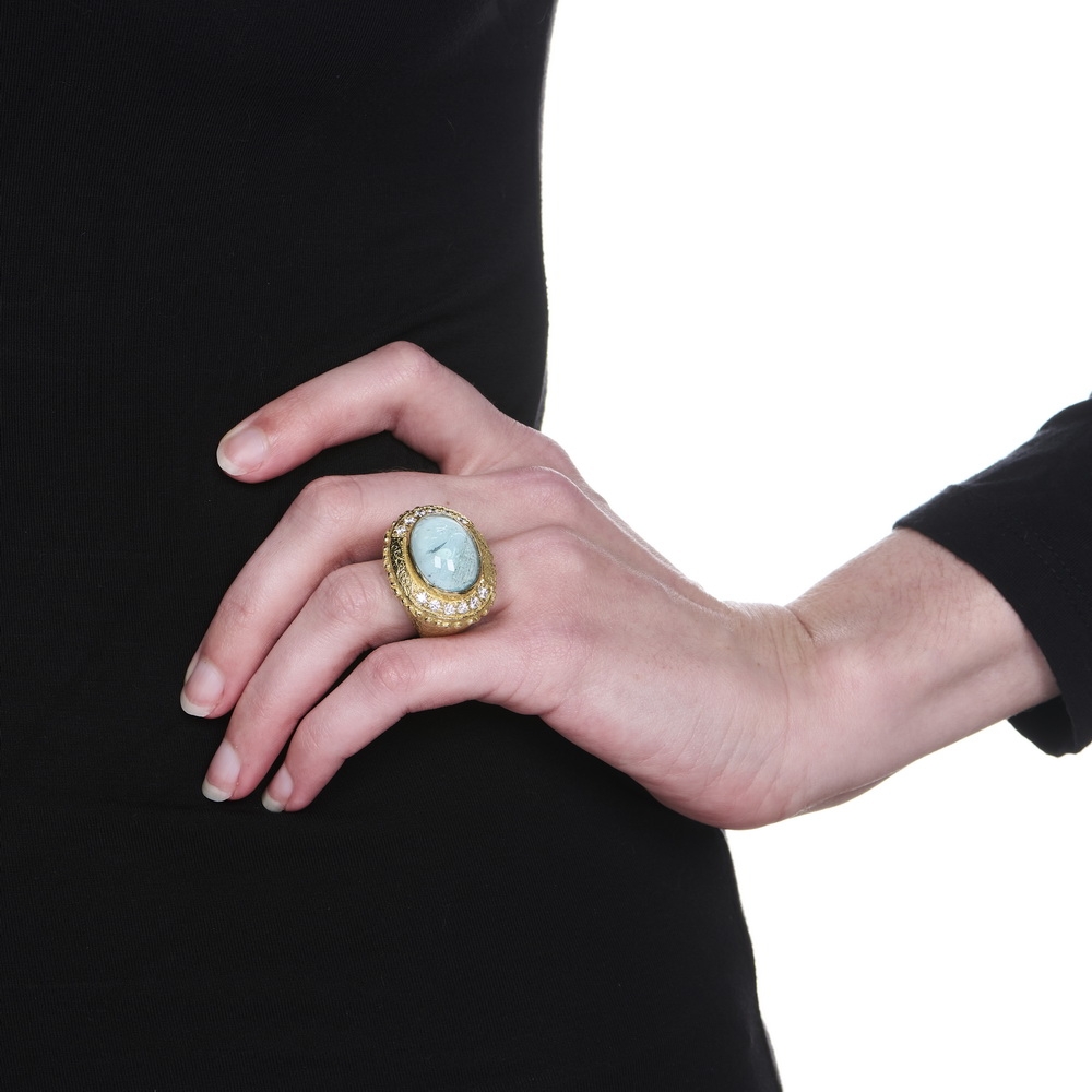 Cabochon Aquamarine Ring with Diamonds R-1711-16919_on_model.jpg
