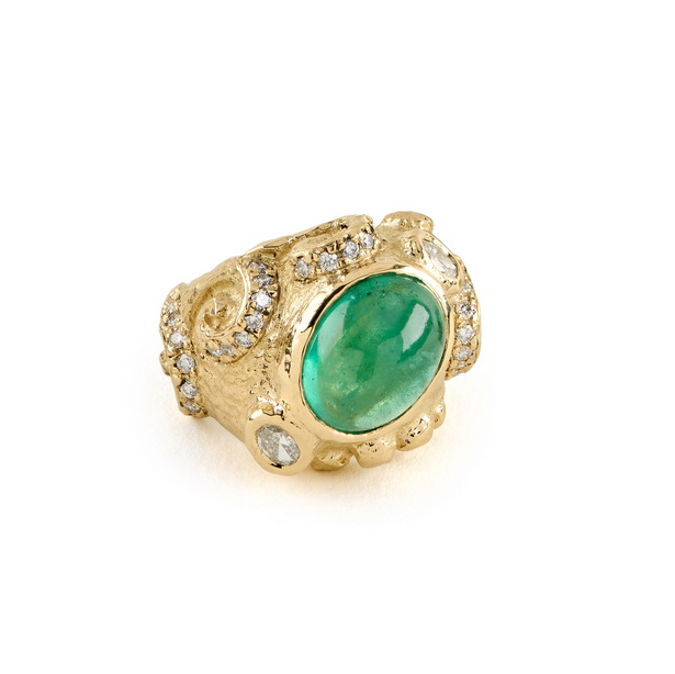 Diamond and Cabochon Emerald Ring