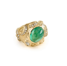 Diamond and Cabochon Emerald Ring